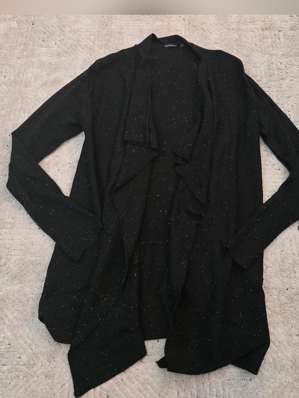 Women's Small Solutions Open Flowy Black Speckle Sweater